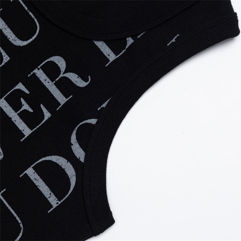Débardeur muscle homme ajusté à imprimé lettres – Col rond, sans manches