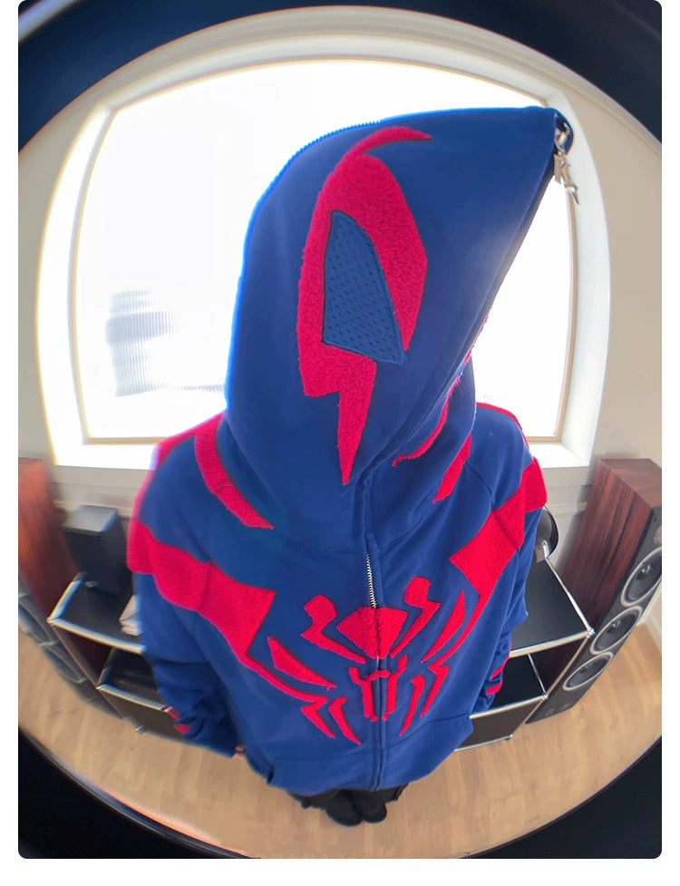 Superhero Spider Hoodie - 400GSM Oversized Blue and Red Zip-Up Sweatshirt for Fans