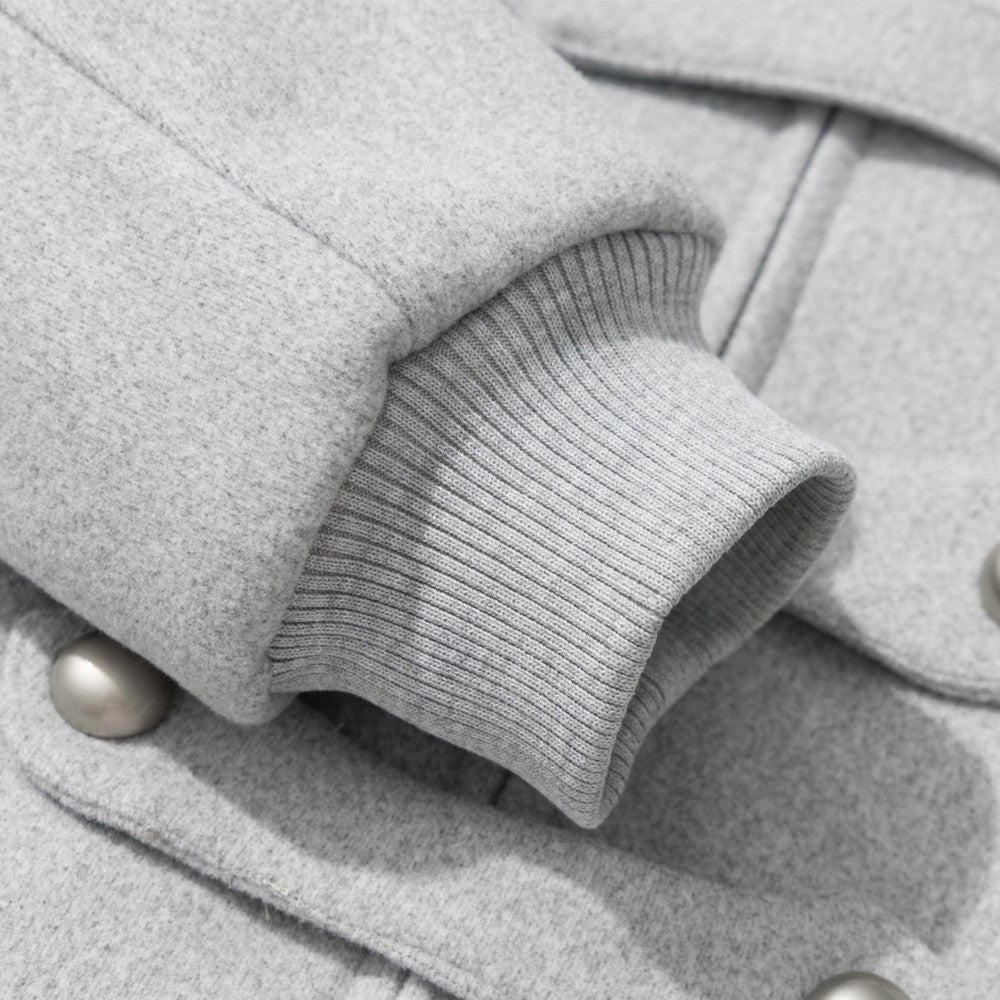 Men's Military-Style Stand Collar Padded Jacket with Double-Breasted Button