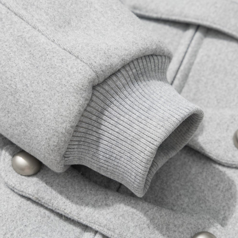 Men's Military-Style Stand Collar Padded Jacket with Double-Breasted Button