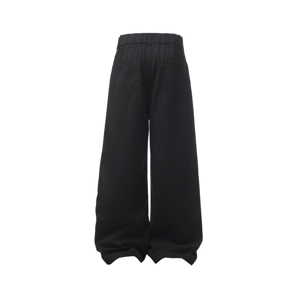 Pinstripe Wide-Leg Trousers – Double-Pleat High-Street Dress Pants