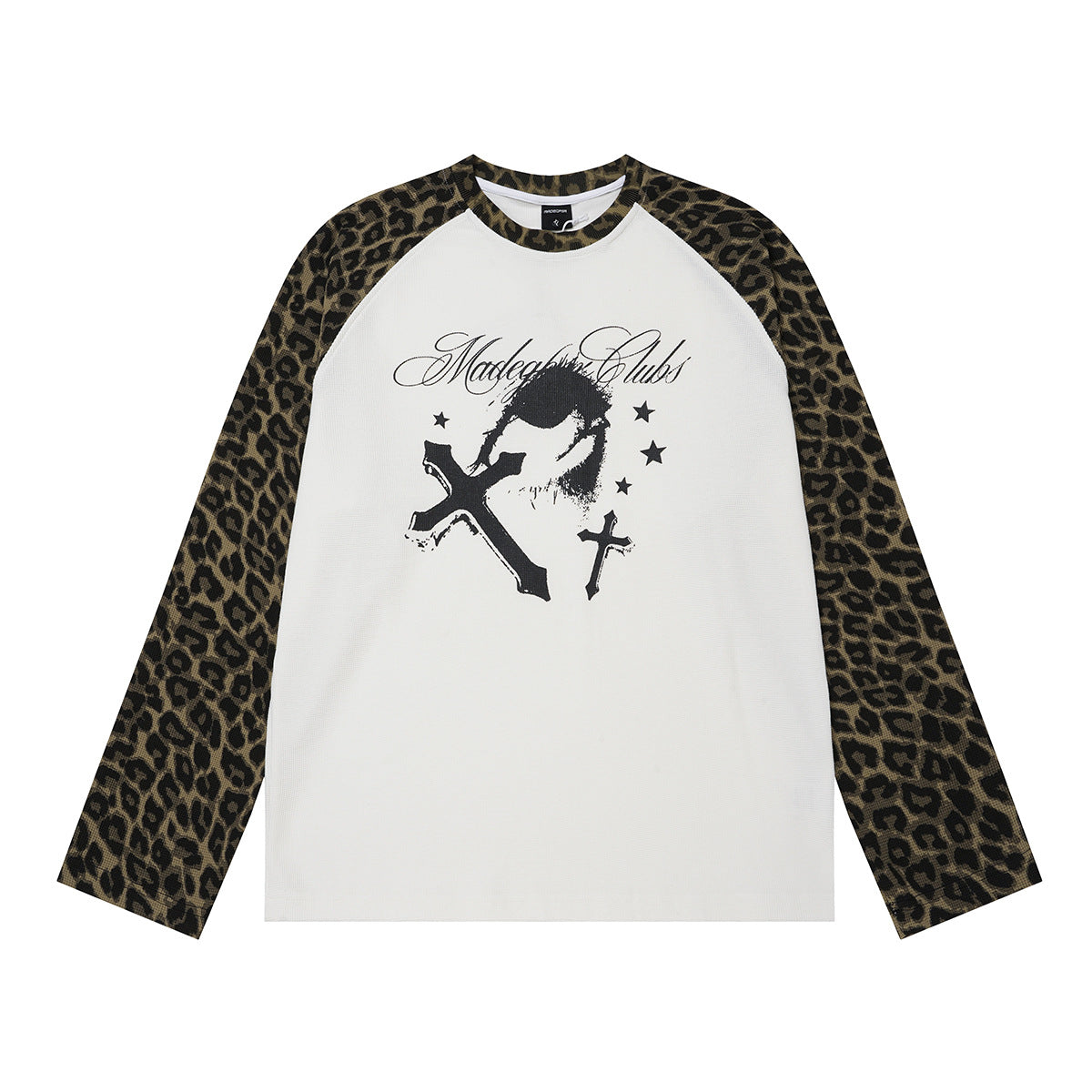 Langarm-Raglan-Shirt mit Leopardenärmeln und Gothic-Kreuz-Print