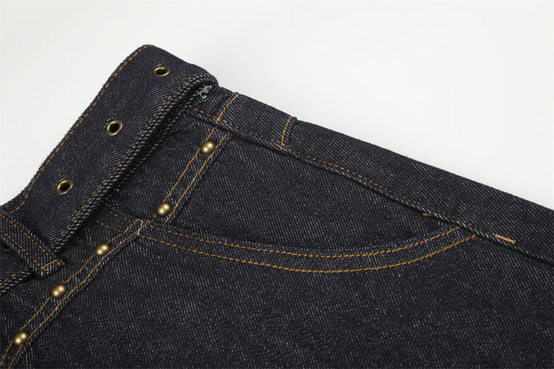 Oversized Barrel Leg Jeans with Belt, Studded Waist & Rhinestone Cuffed Hem