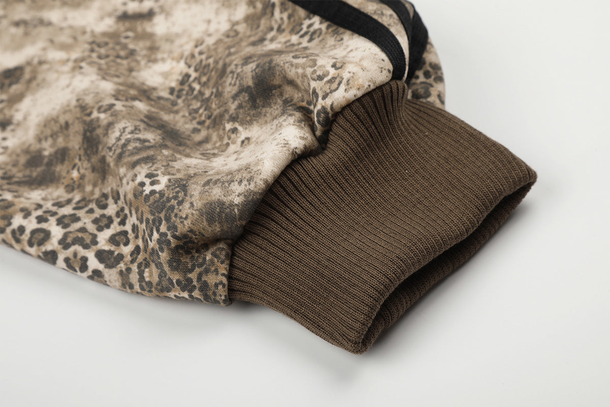 Hoodie mit Reißverschluss, Leopardenprint und Drei-Streifen-Detail