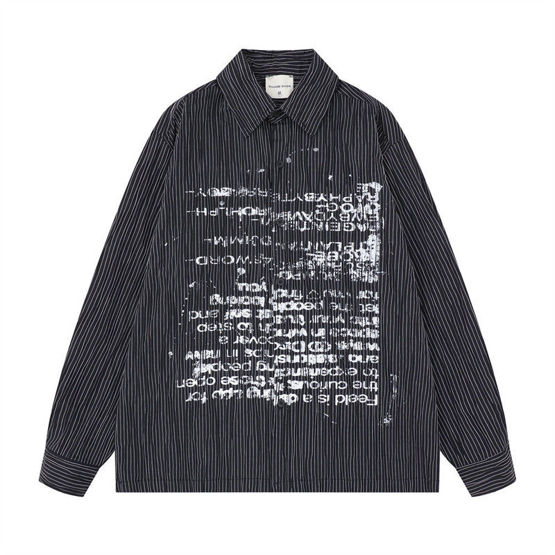 Men's Long Sleeve Striped Shirt with Distressed Letter Print