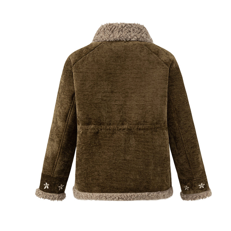 Sherpa-Lined Chenille Vintage Cotton Jacket – Nomadic Style with Floral