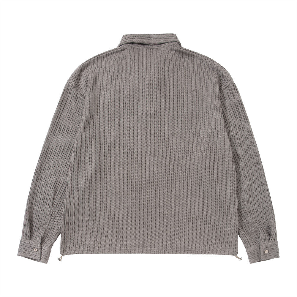 Men's Long Sleeve Collared Shirt – Ribbed Texture Oversized Polo