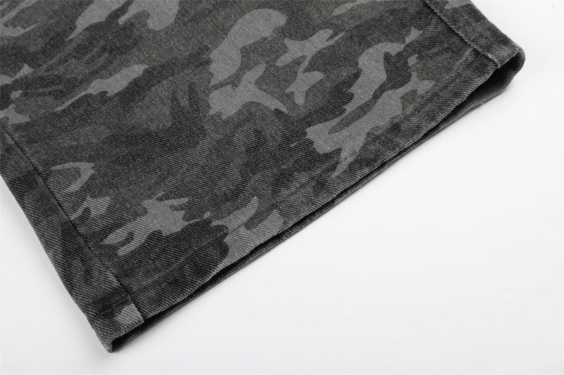 Camo Wide-Leg Jeans with Metal Studs – Punk Streetwear Barrel Fit