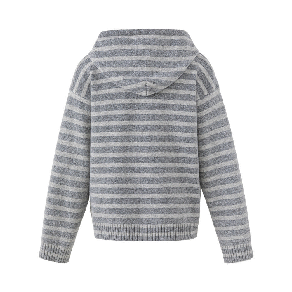 Striped Hooded Knit Cardigan Sweater – Relaxed Fit Button-Front