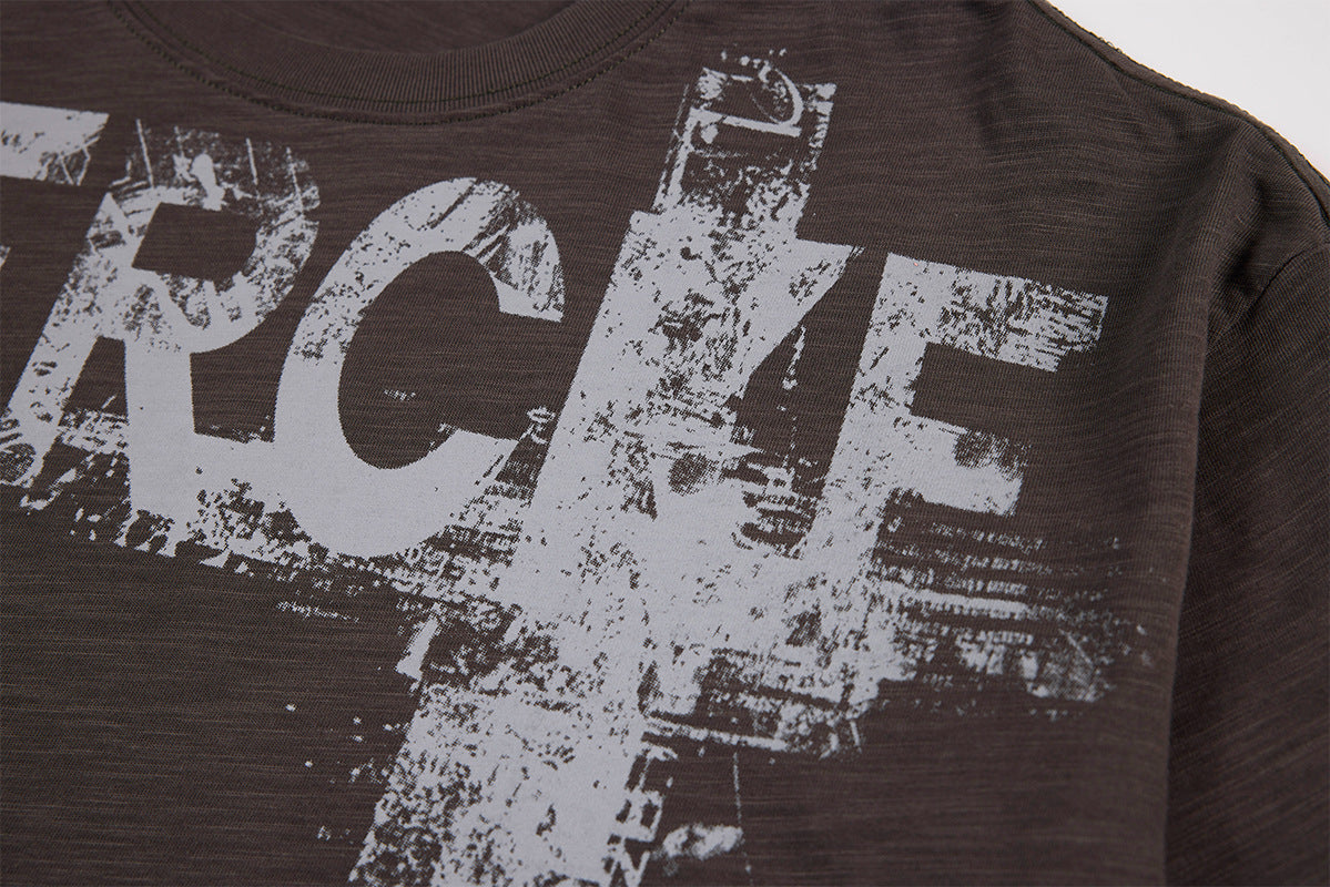 Long Sleeve Graffiti Cross Print Tee – Slub Cotton Crew Neck T-Shirt