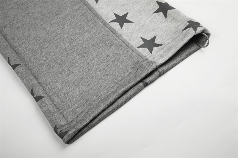 Pantalon de survêtement à jambes larges et imprimé étoiles – Polaire gris chiné à empiècement contrasté