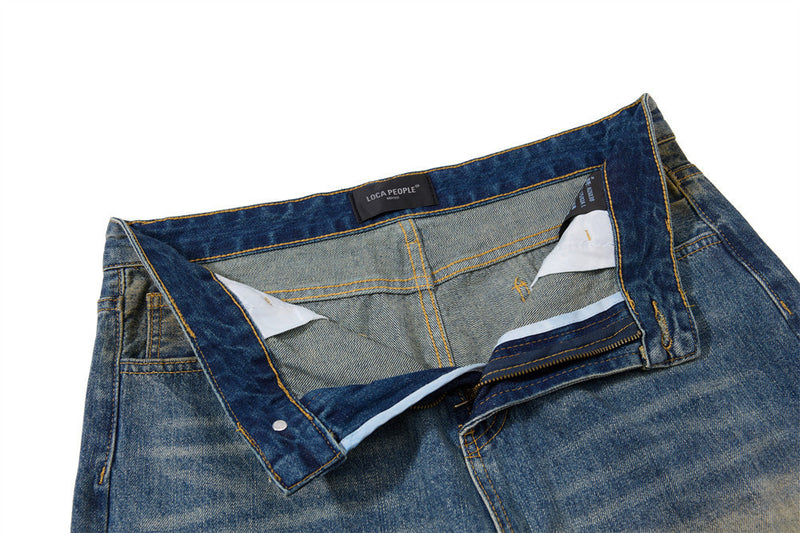 Men's Distressed Flare Jeans – Vintage Mud-Dye Wide Leg Denim