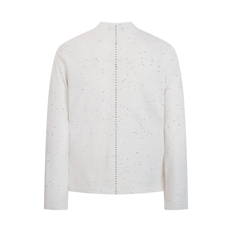 Speckled Long-Sleeve T-Shirt – Mock Neck Relaxed Fit with Center Seam Detail