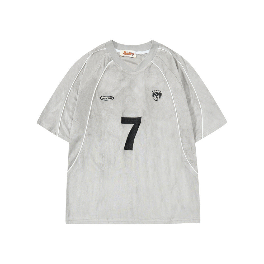 Number 7 Embroidered V-Neck Soccer Jersey T-Shirt
