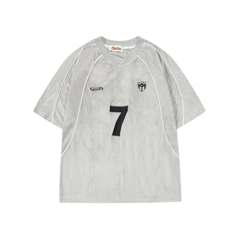 Number 7 Embroidered V-Neck Soccer Jersey T-Shirt