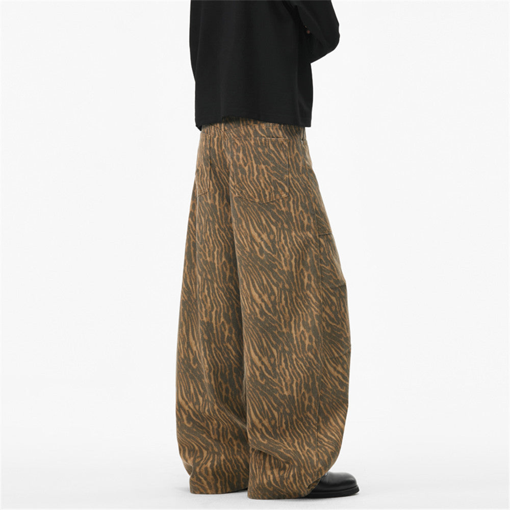 Wide-Leg-Cargohose mit Tigerstreifen – Oversize-Vintage-Streetwear-Hose