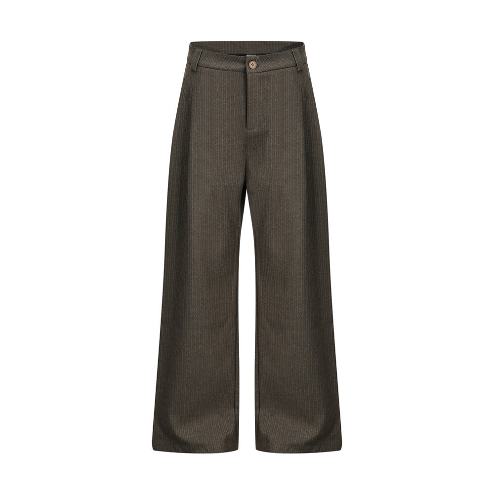 Pinstripe Wide-Leg Pleated Dress Pants – Relaxed Fit Straight Trousers