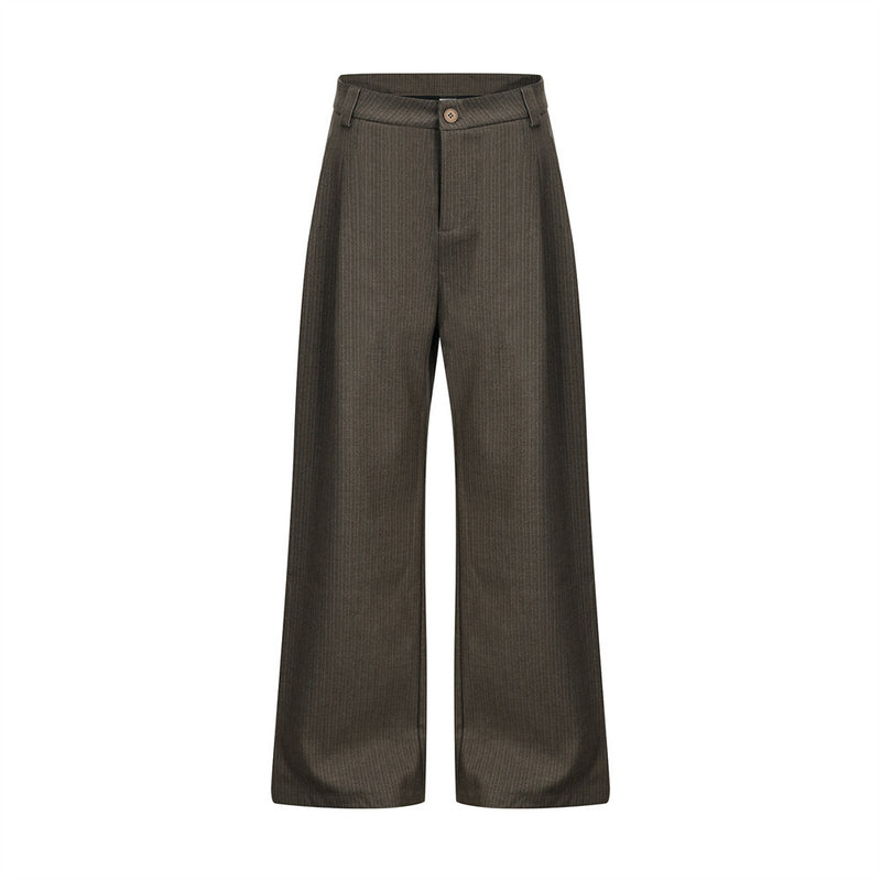 Pinstripe Wide-Leg Pleated Dress Pants – Relaxed Fit Straight Trousers