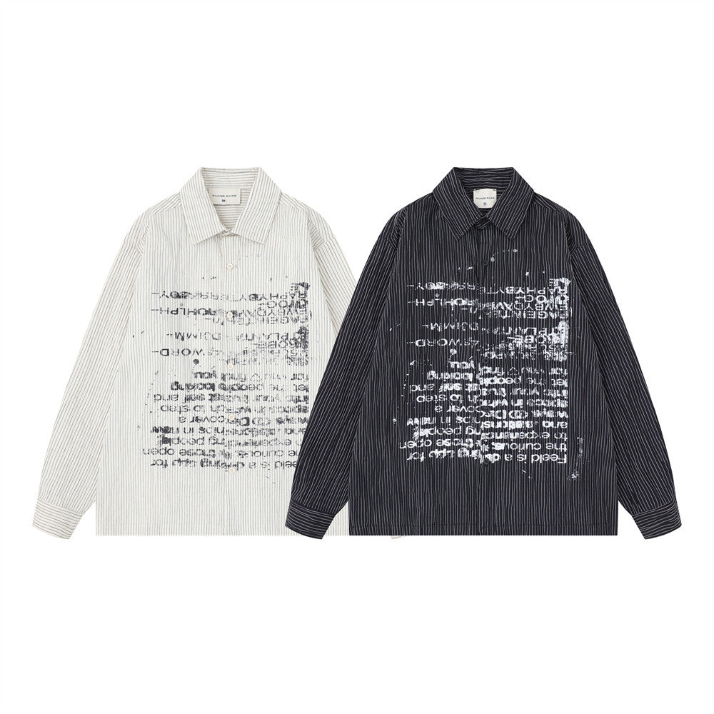 Men's Long Sleeve Striped Shirt with Distressed Letter Print