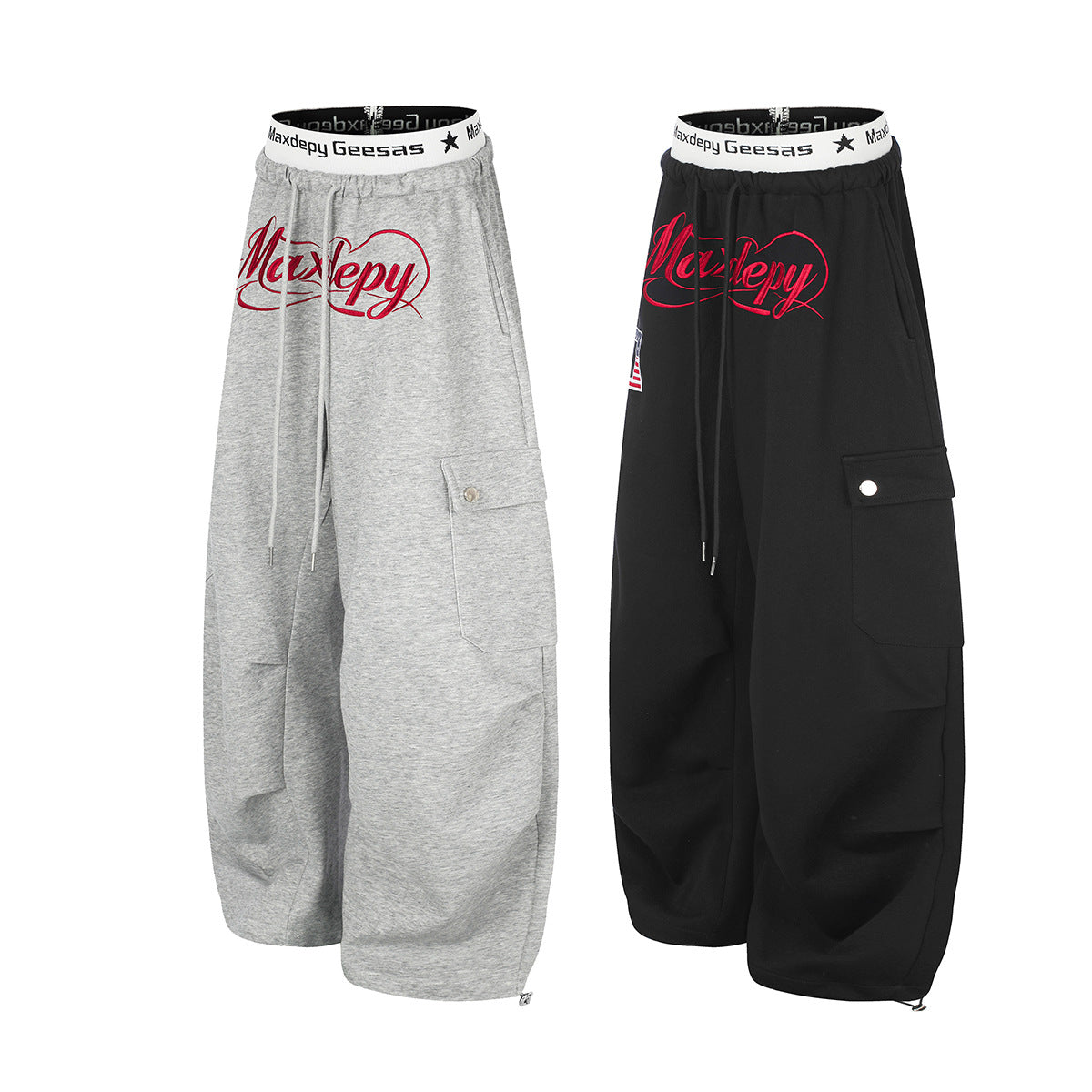 Pantalon cargo de survêtement coupe ample, jambes larges, graphique brodé, baggy