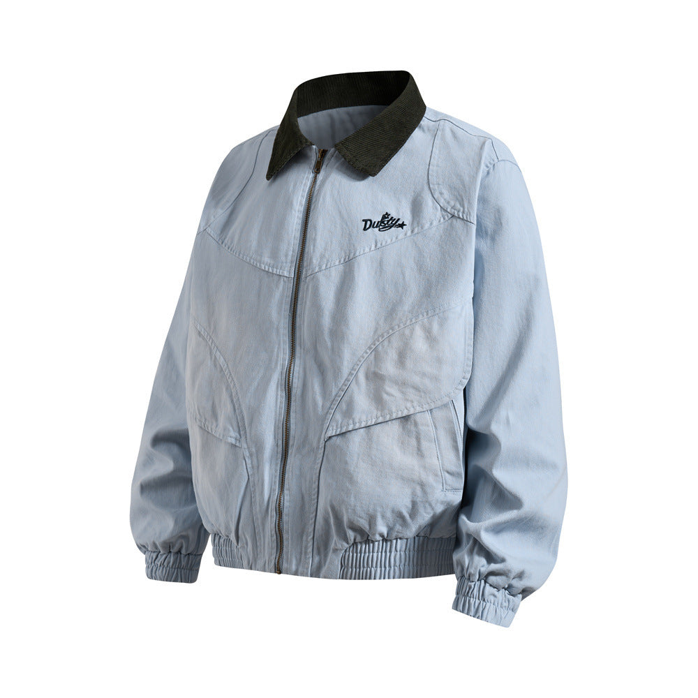 Chaqueta workwear vintage americana de lona para hombre con cuello de pana