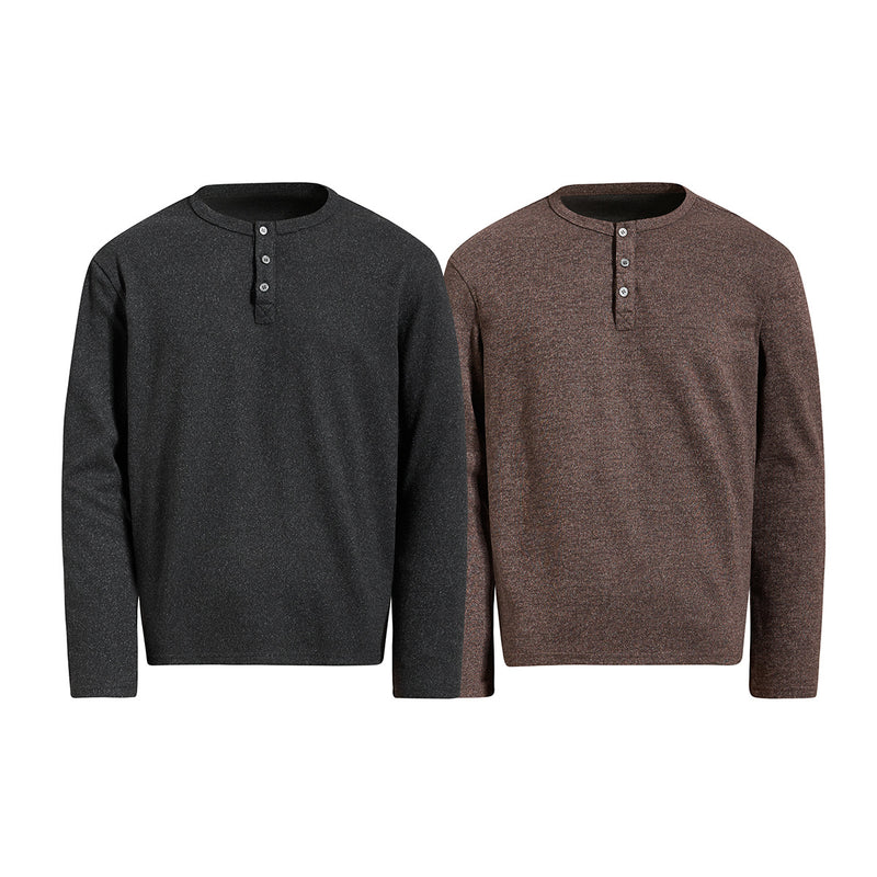 Men's Long-Sleeve Henley T-Shirt – Vintage American Style, Relaxed Fit