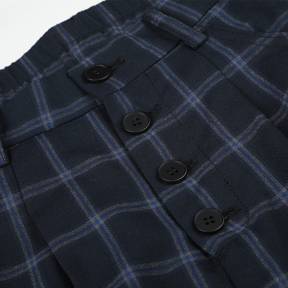 Wide-Leg Plaid Trousers – Men's High-Street Button-Fly Straight Pants