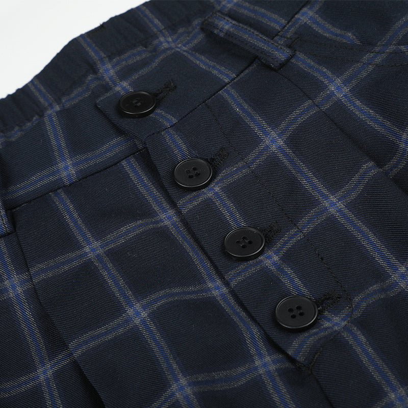 Wide-Leg Plaid Trousers – Men's High-Street Button-Fly Straight Pants