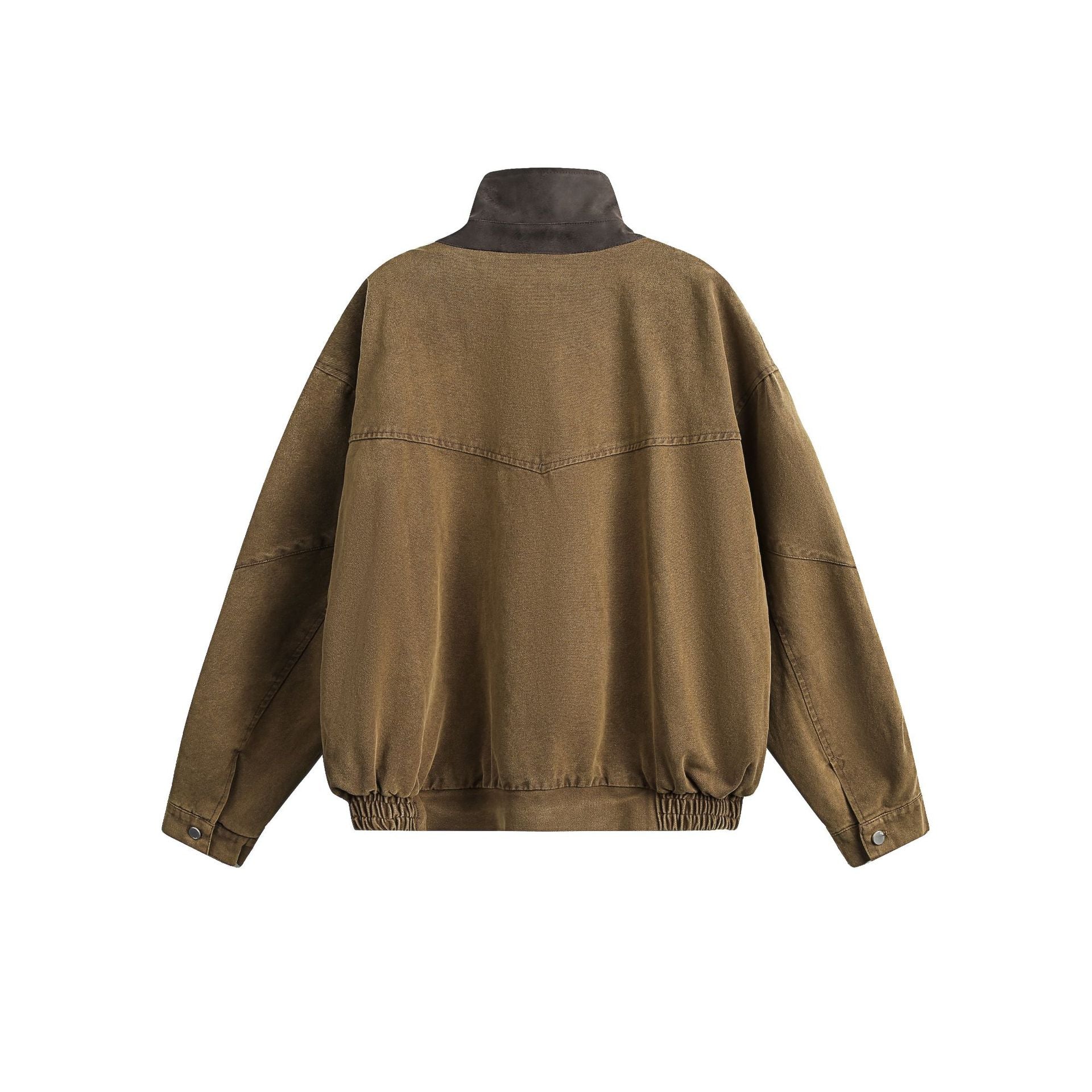 Blouson bomber homme en toile canvas délavée avec grandes poches cargo et col à boucle