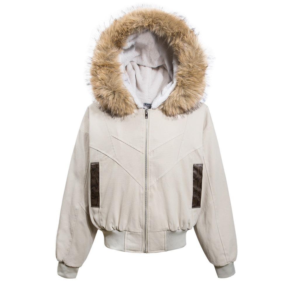Fur-Trim Hooded Bomber Jacket – Fleece-Lined Winter Coat with Removable Hood