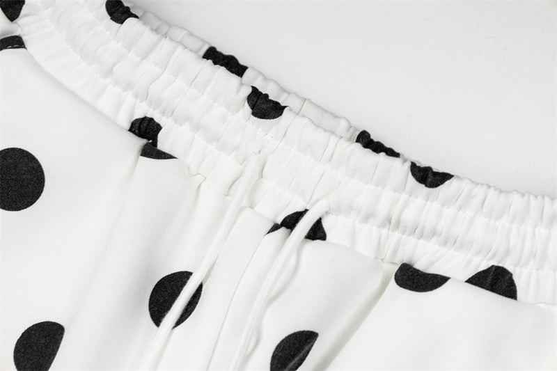 Polka Dot All-Over Print Pullover Hoodie & Wide-Leg Sweatpants Set