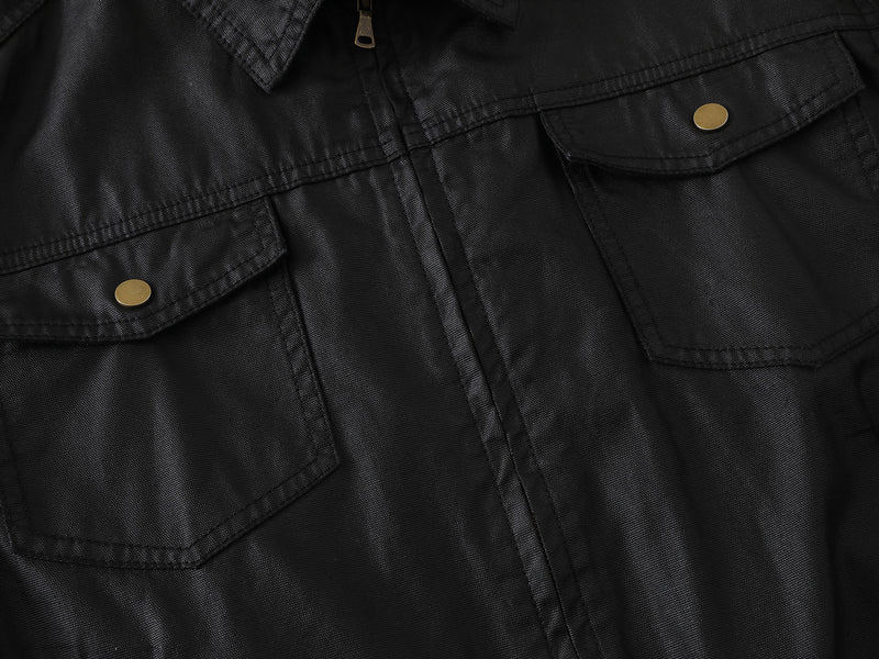 Wax-Coated Denim Jacket – Boxy Fit with Gold Stud Cross Back Detail