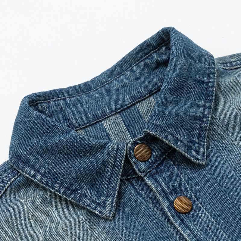 Oversized Washed Denim Shirt – Men's Long Sleeve Button-Up with Dual Chest