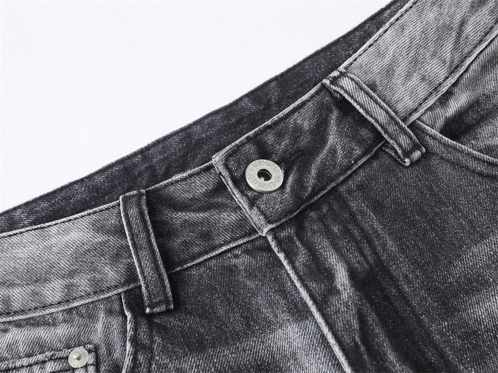 Wide-Leg Jeans Men's Washed Grey Vintage Distressed Baggy Denim Pants