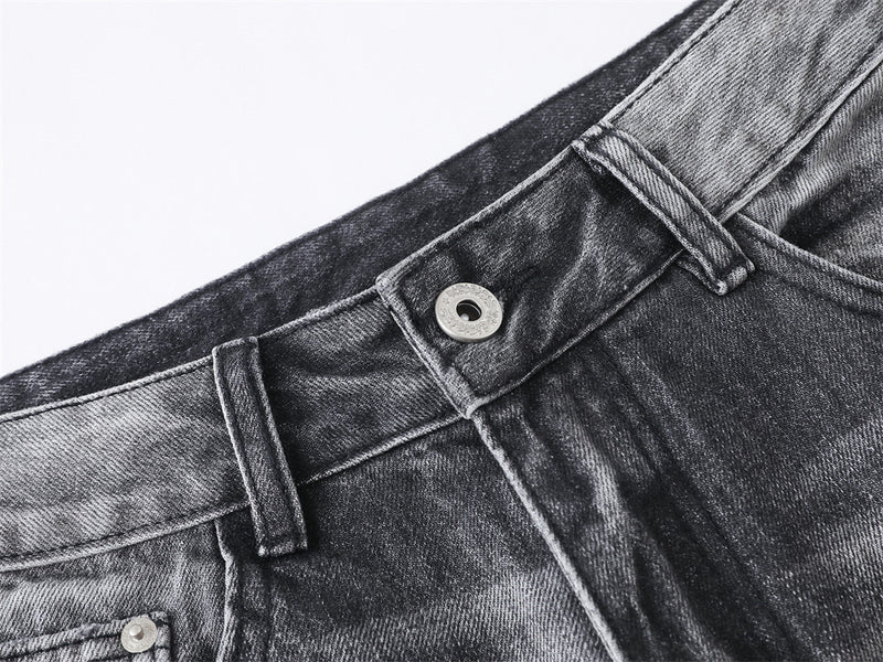 Wide-Leg Jeans Men's Washed Grey Vintage Distressed Baggy Denim Pants