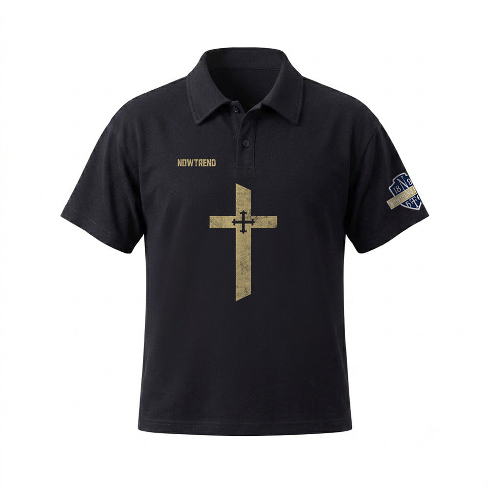 Polo homme à motif croix – Manches courtes, coupe vintage oversize