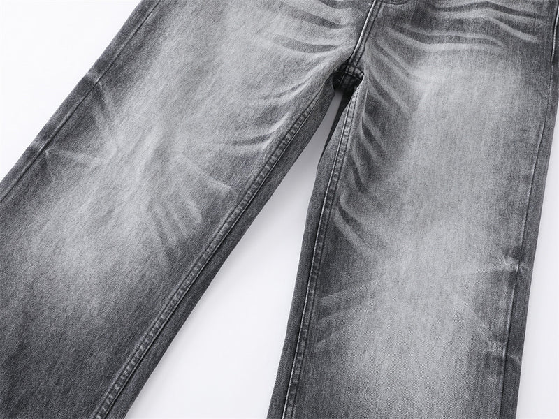 Wide-Leg Jeans Men's Washed Grey Vintage Distressed Baggy Denim Pants