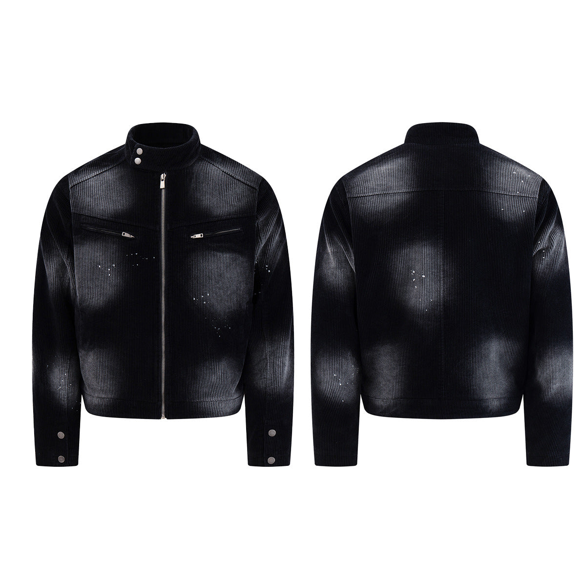 Veste moto en velours côtelé – Style biker noir délavé et usé