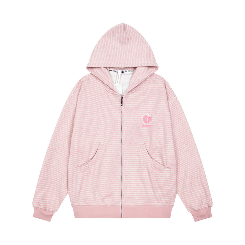 Striped Zip-Up Hoodie – Relaxed Fit Men's Full-Zip Sweatshirt