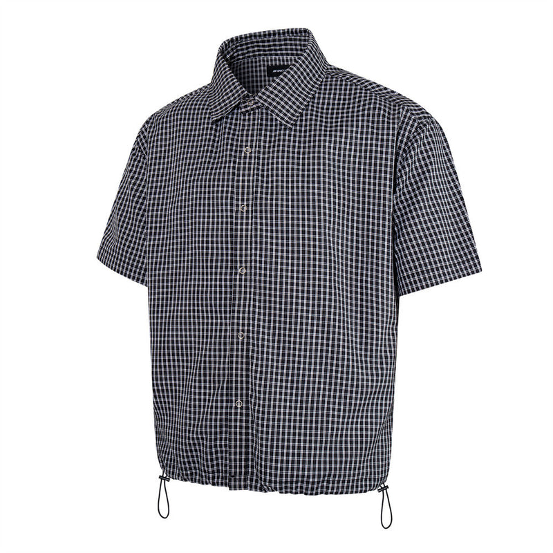 Men's Plaid Short Sleeve Shirt with Drawstring Hem | Oversized Workwear Style