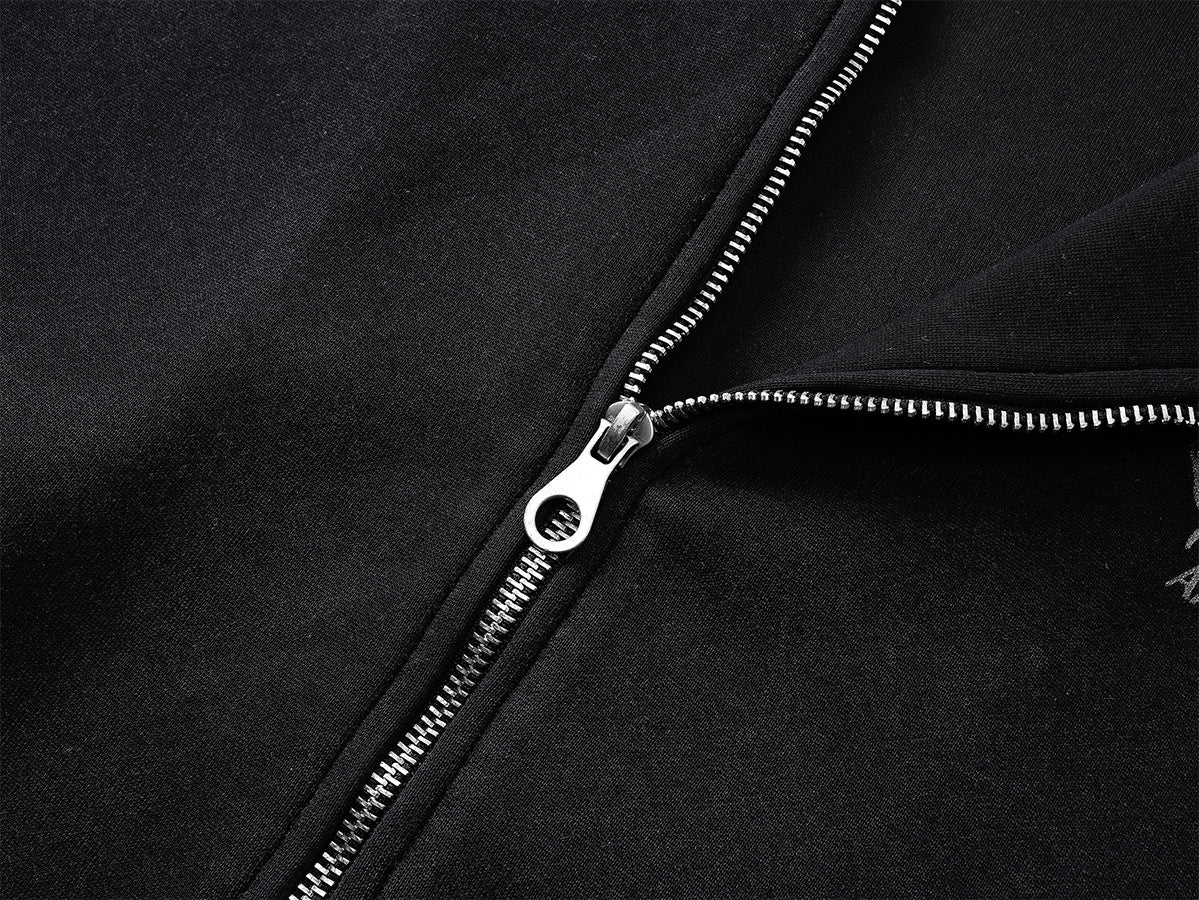 Zip-Hoodie mit Kapuze mit Teufelsohren – Gothic-Kreuz-Graphic-Sweatshirt im Streetwear-Stil