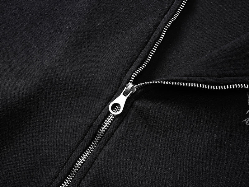 Zip-Hoodie mit Kapuze mit Teufelsohren – Gothic-Kreuz-Graphic-Sweatshirt im Streetwear-Stil
