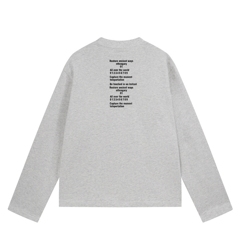 Long Sleeve Crewneck T-Shirt – Oversized Fit with Letter Print, Men's Streetwear