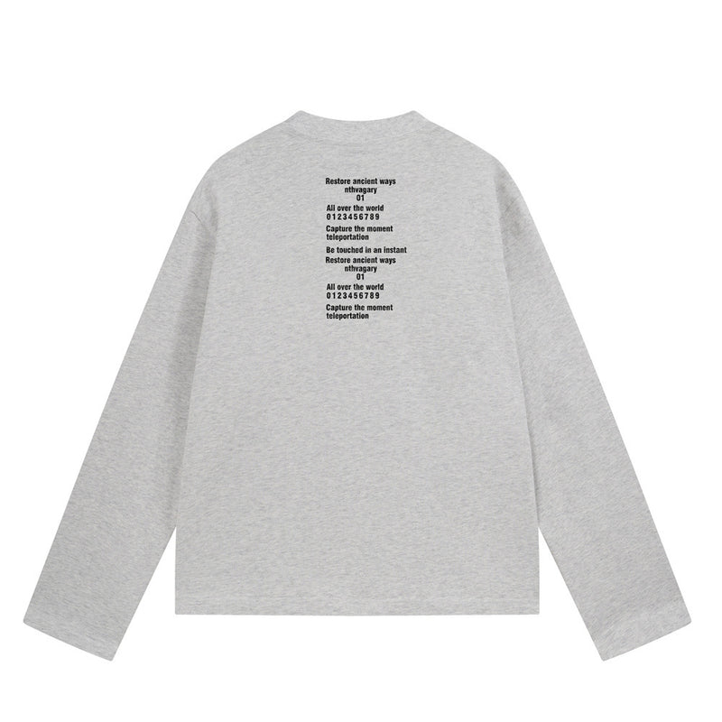 Long Sleeve Crewneck T-Shirt – Oversized Fit with Letter Print, Men's Streetwear