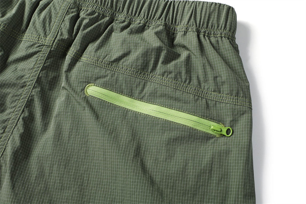 Men's Outdoor Nylon Track Pants with Belt — Contrast Stitch Wide-Leg Casual
