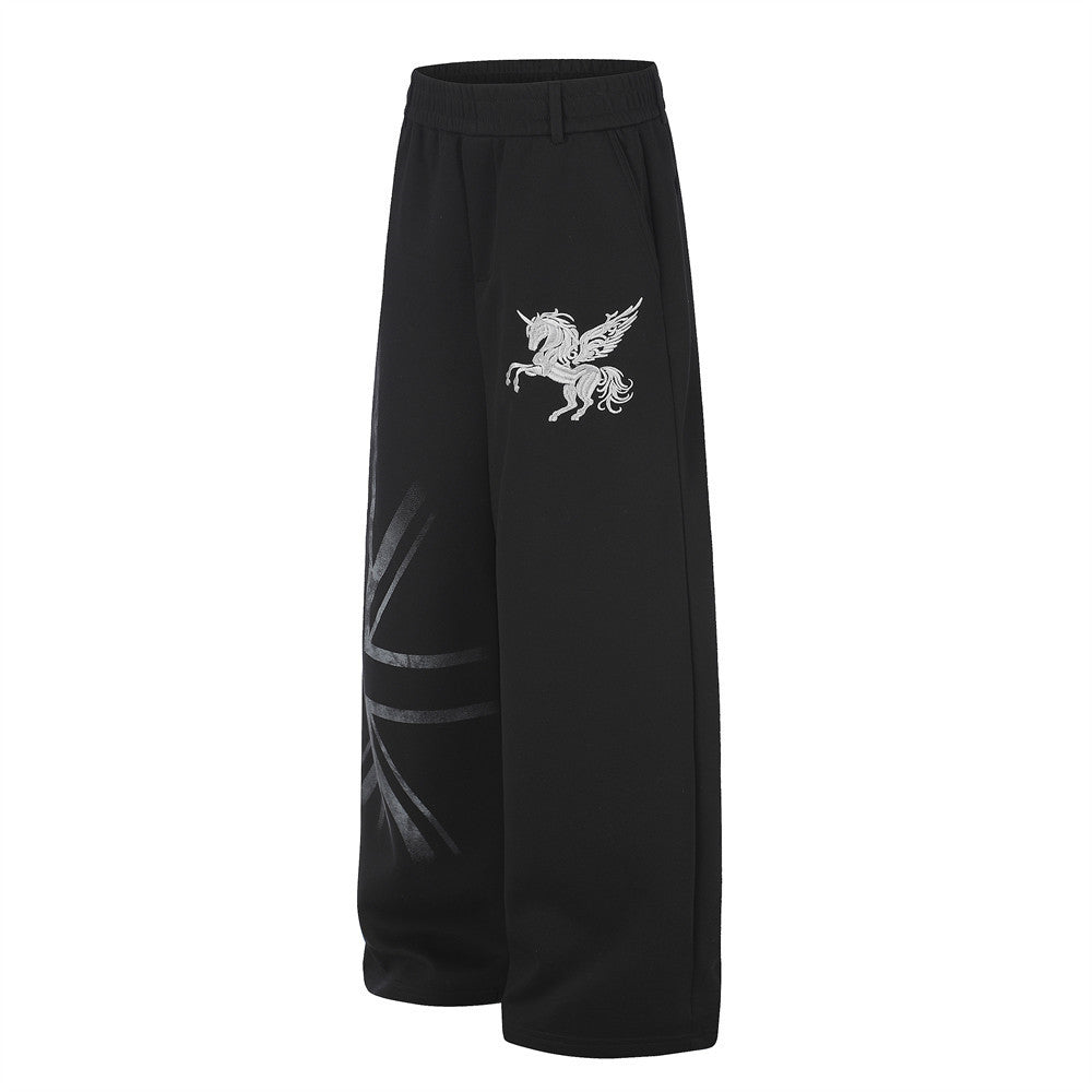 Pantalon de survêtement à jambes larges avec broderie Pégase, imprimé Union Jack et écussons étoile