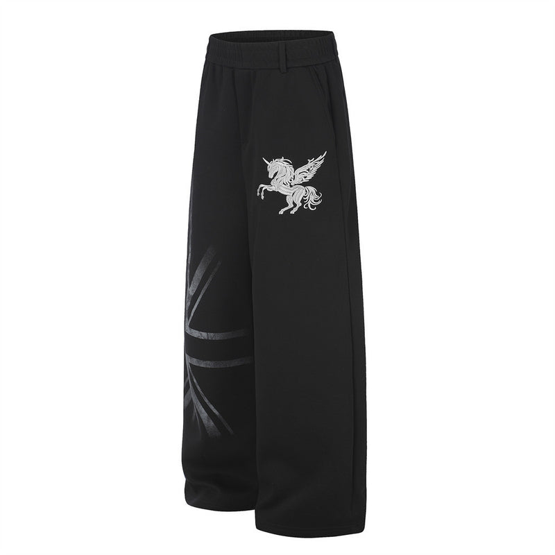 Pantalon de survêtement à jambes larges avec broderie Pégase, imprimé Union Jack et écussons étoile