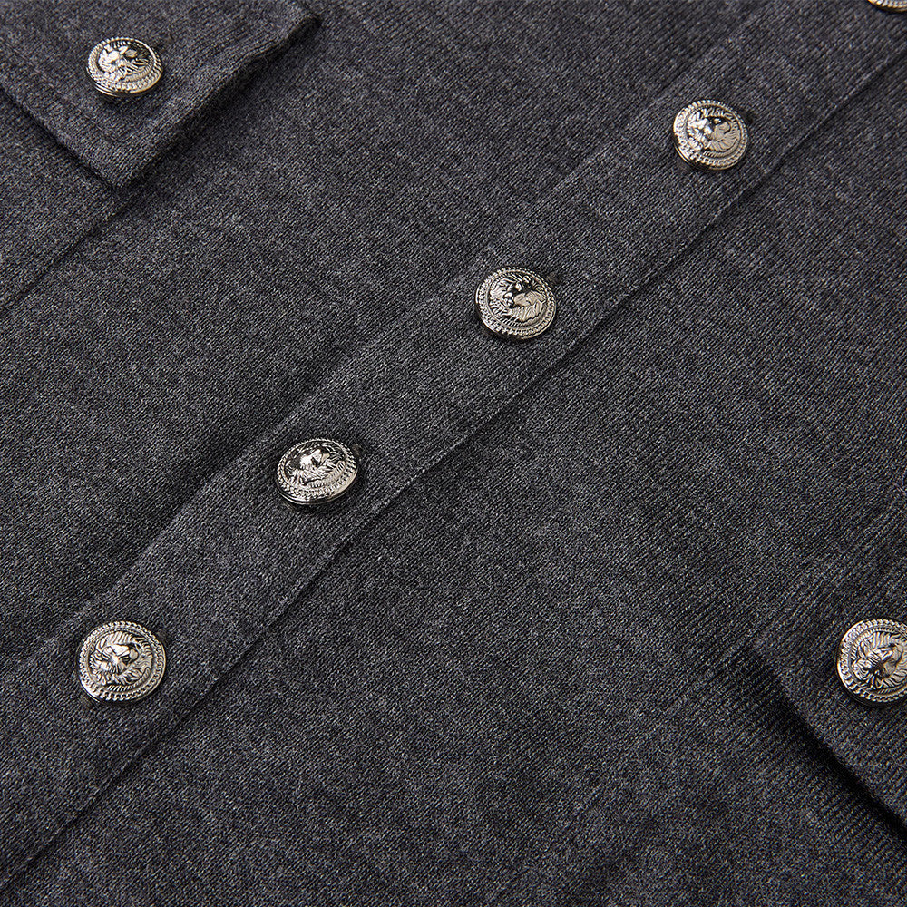 Men's Henley Long Sleeve T-Shirt with Metal Buttons & Dual Chest Pockets