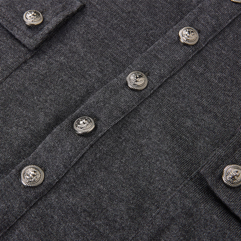 Men's Henley Long Sleeve T-Shirt with Metal Buttons & Dual Chest Pockets