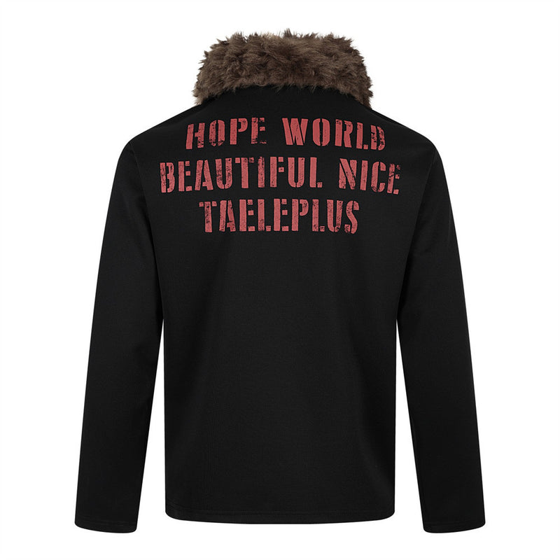 Fur Collar Long Sleeve Polo Shirt – Graphic Print Oversized Streetwear Top